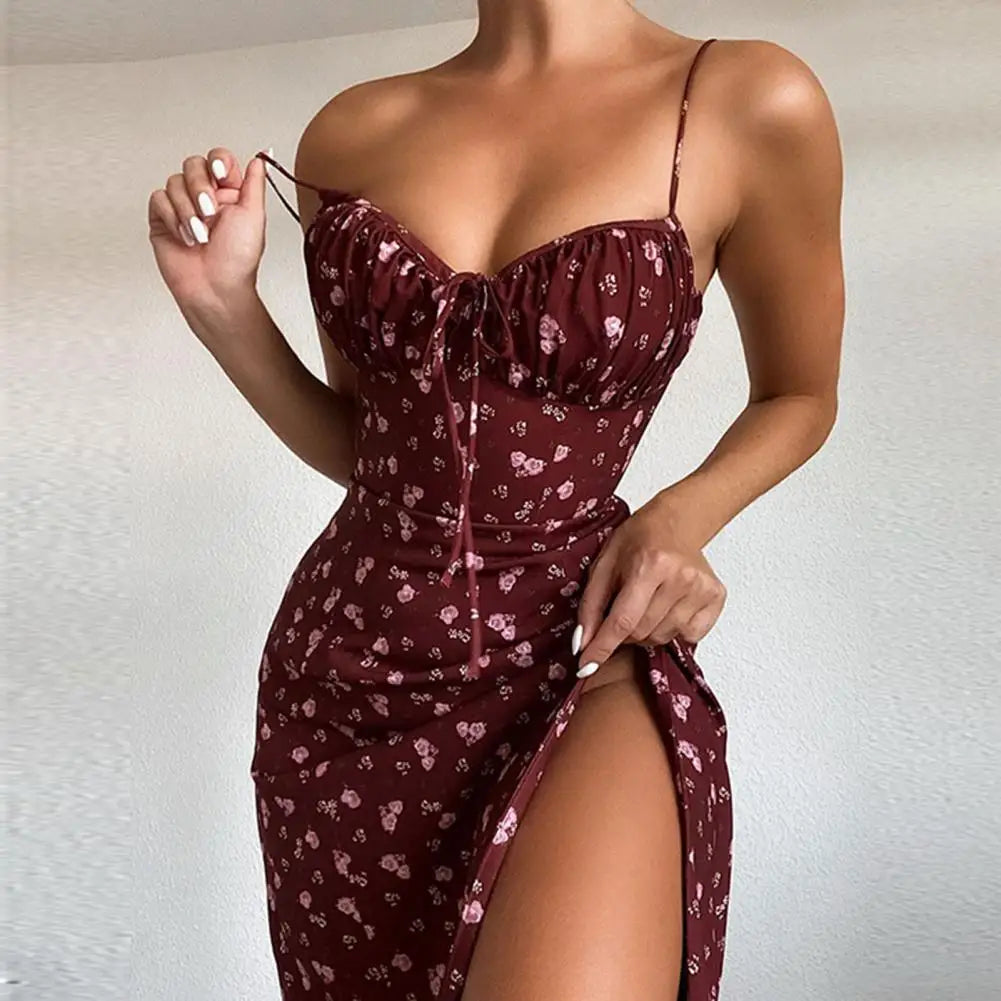 Vestido sexy sem manga cintura alta