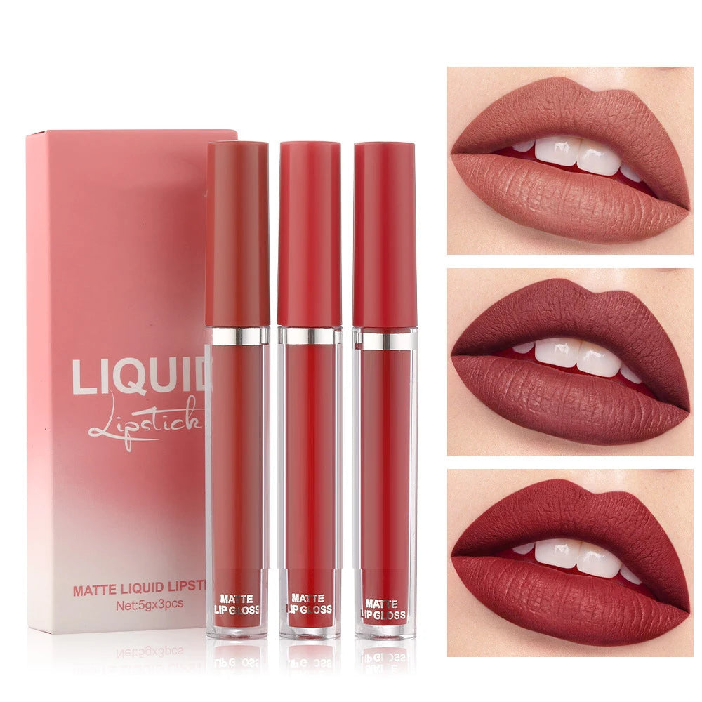 Conjunto de brilho labial fosco 3 peças longa duração