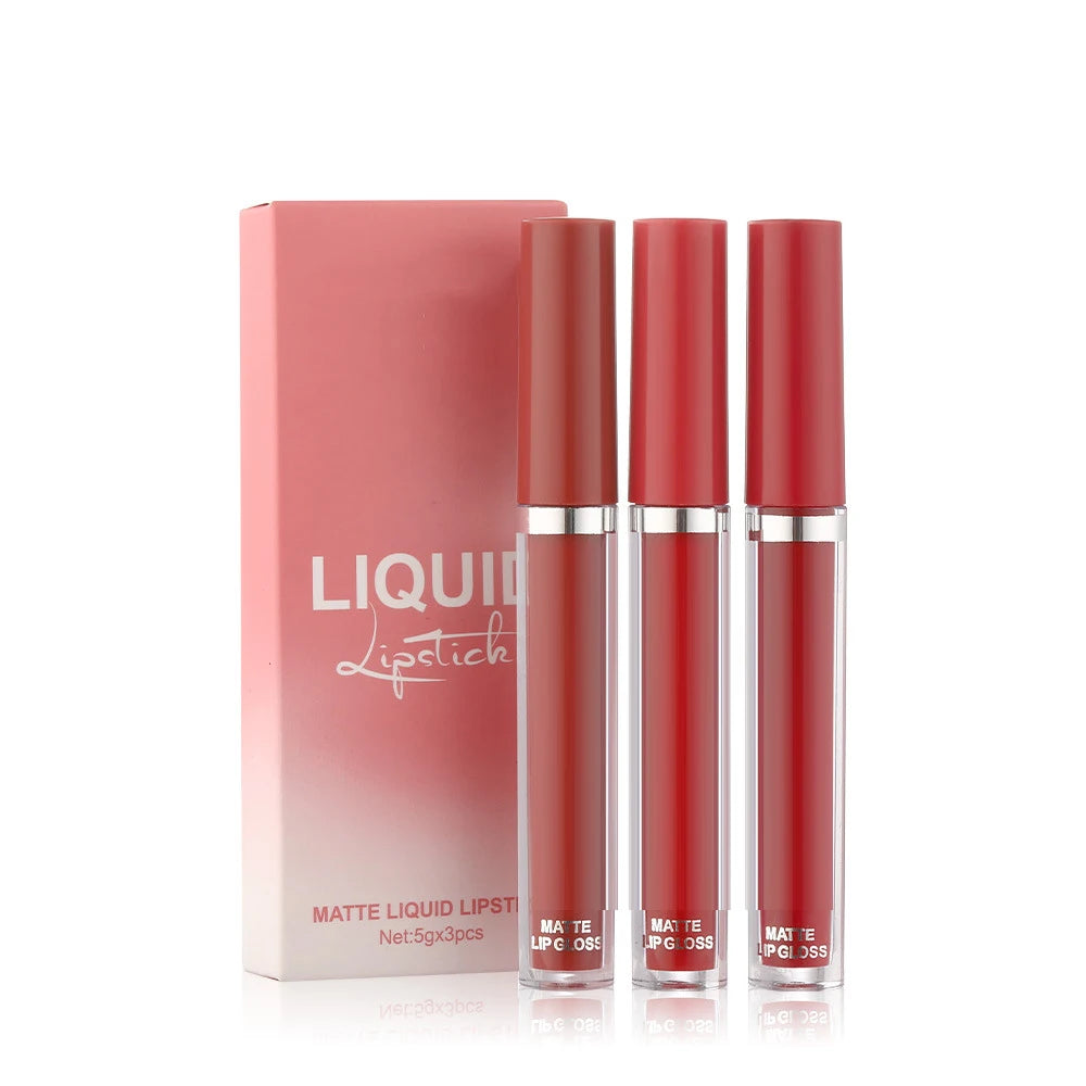 Conjunto de brilho labial fosco 3 peças longa duração