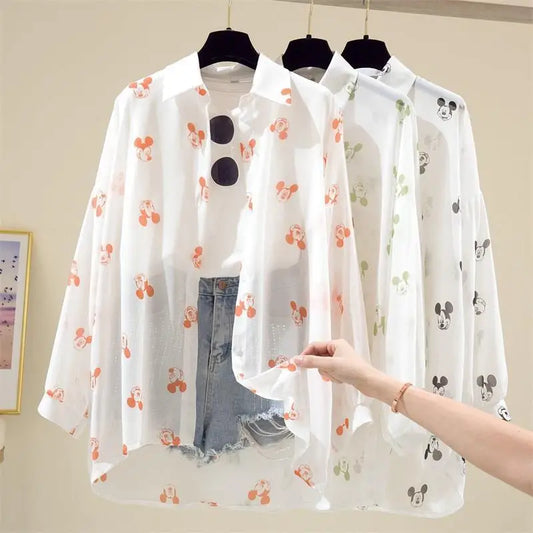 Camisa feminina  estampada de manga comprida